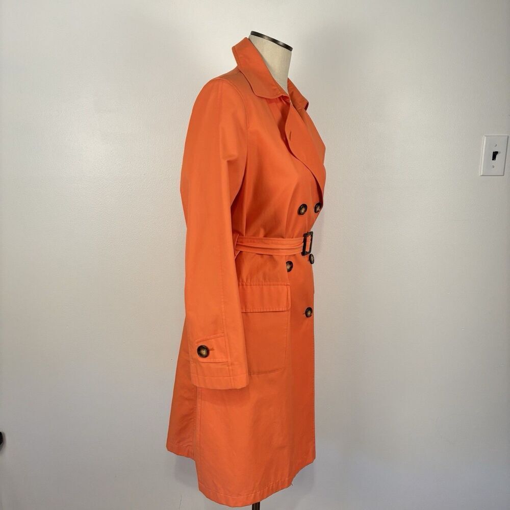 VTG Talbots Orange Trench Coat Jacket Rain Coat Womens Size 10P Lined Belt - Picture 6 of 13